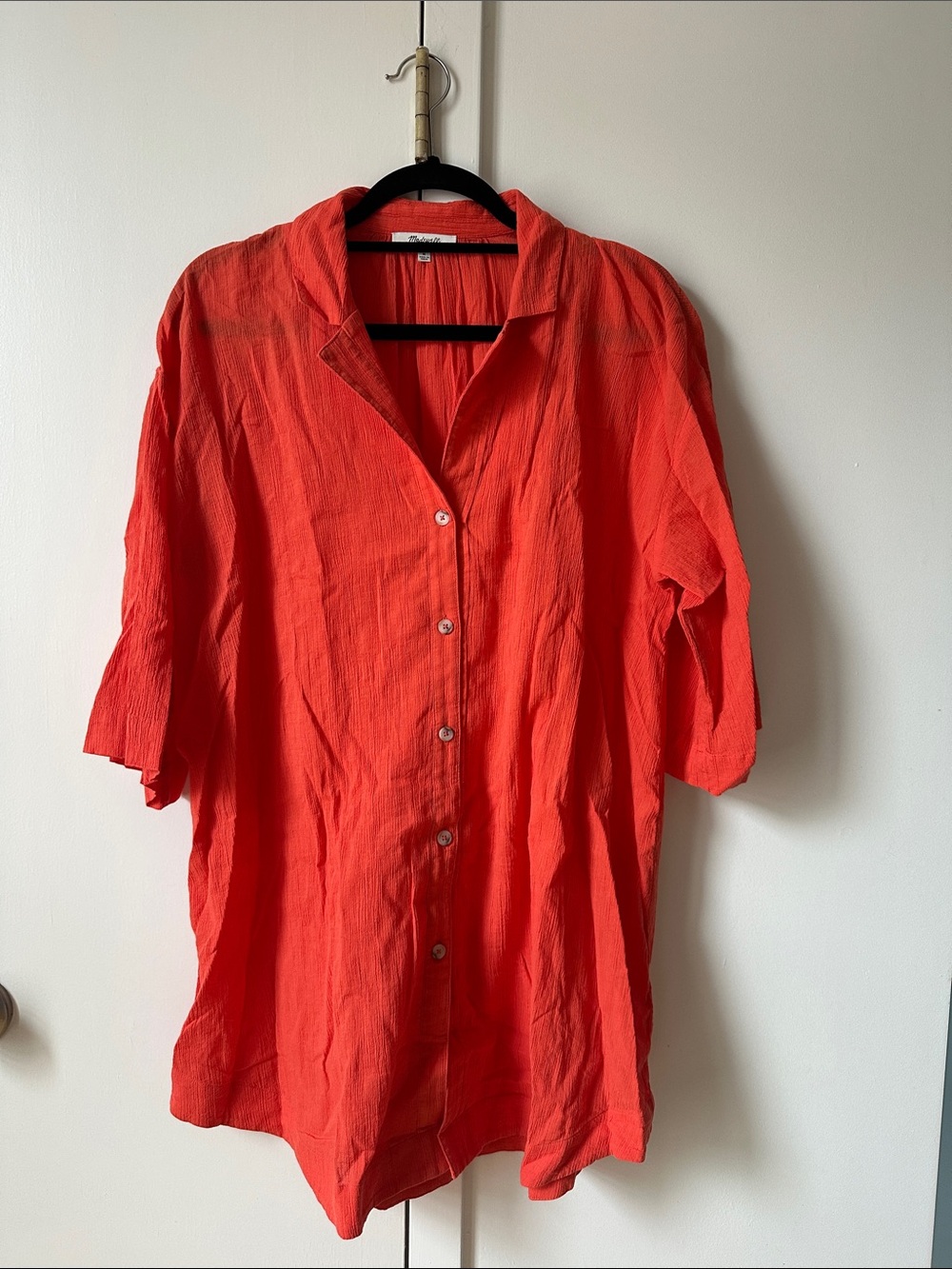 Madewell Short-Sleeve Button-Down Shirt in Coral